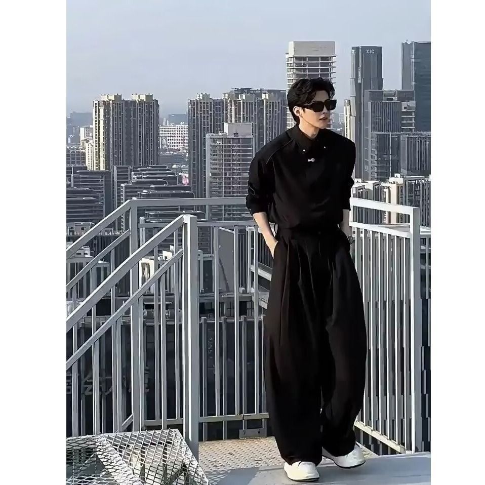 韩系风格男生酷帅穿搭一整套装春秋垂感高级感衬衫裤子时尚两件套