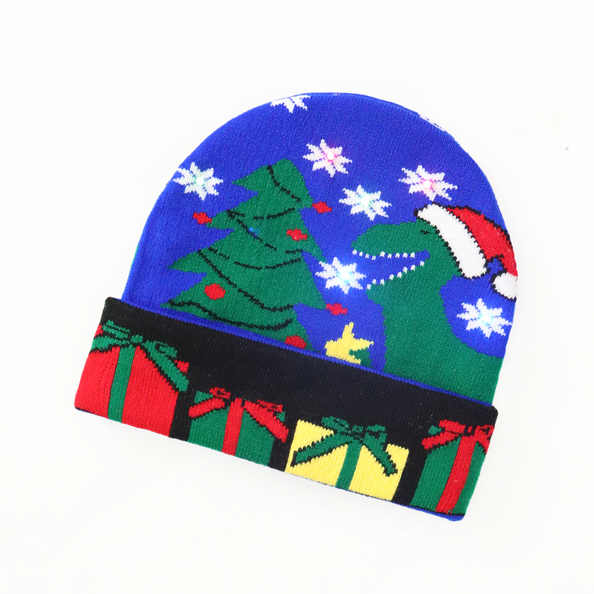 Christmas lights flanged knit hat Fashion trend Warm Christmas party Santa hat_voghion.com