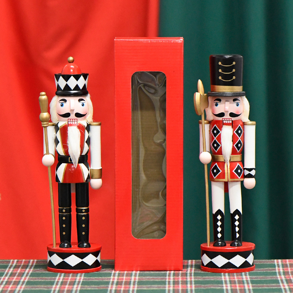 30CM madera transfronteriza negro y blanco serie de cuadrillas de madera cabeza blanca rey cascanueces decoraciones de Navidad