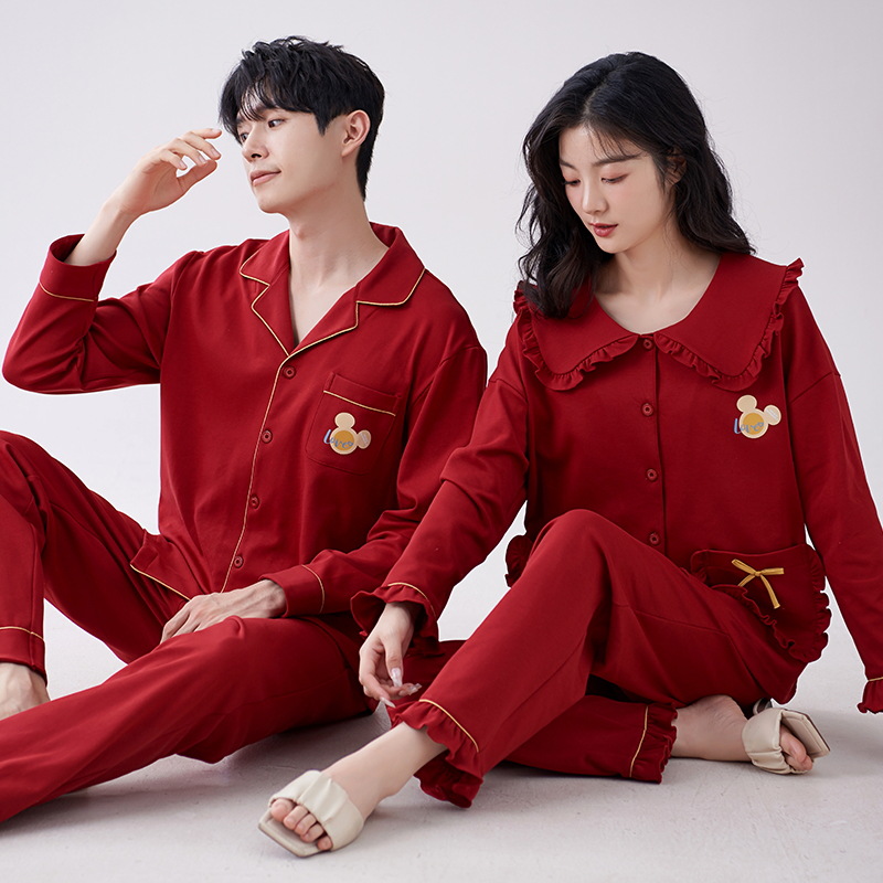 Pijamas DE BODA traje de pareja de boda de algodón puro boda rojo festivo novia dote ropa de hogar de alta gama para hombres y mujeres