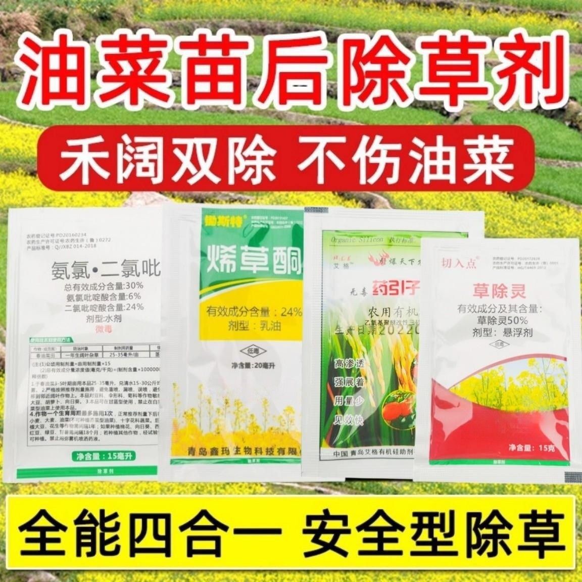 甘蓝型油菜田地苗后专用除草剂烯草酮草除灵氨氯吡啶酸二氯吡啶酸