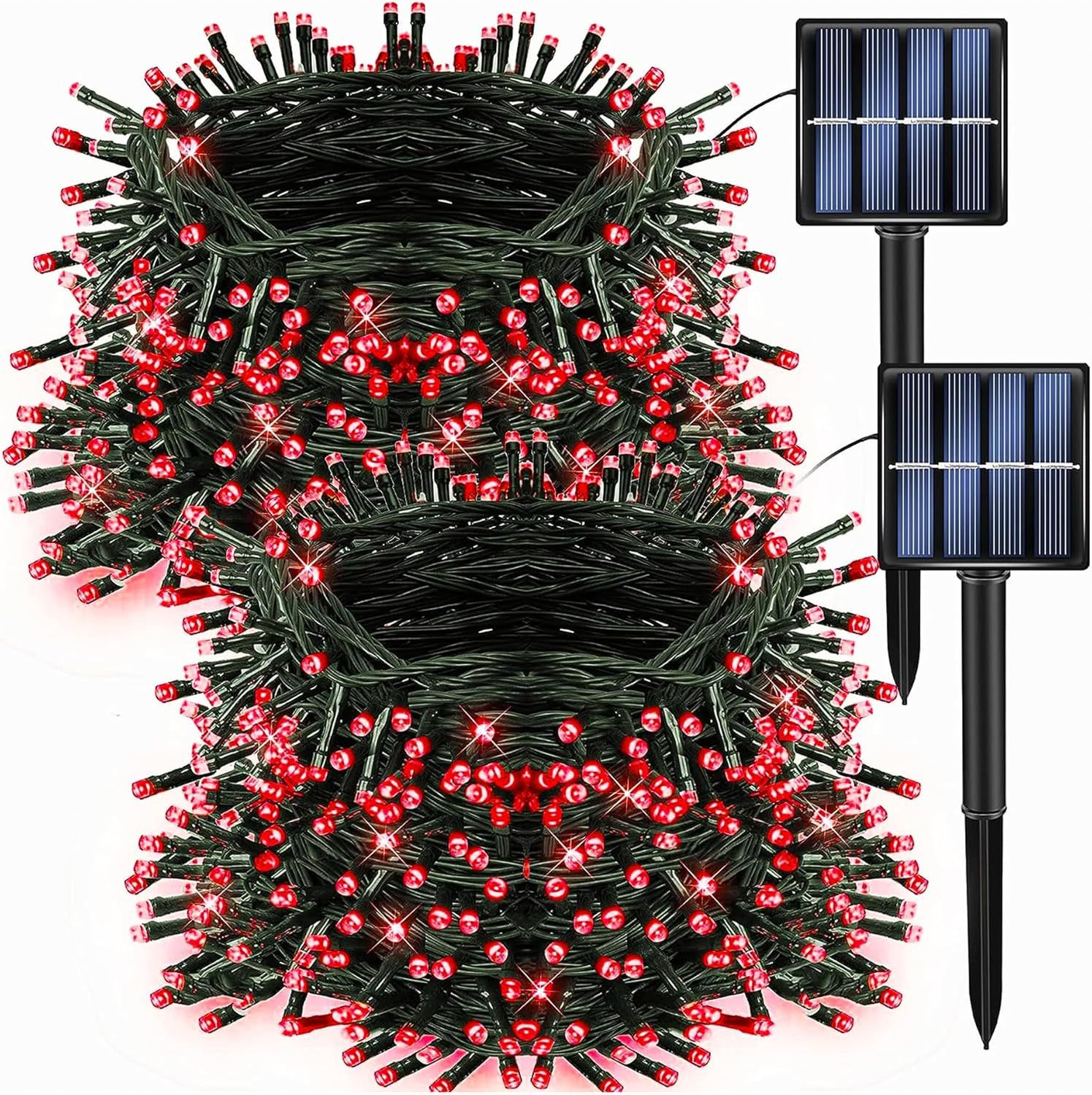 Nuevas cadenas de lámparas solares rojas y verdes decoración de patio de Navidad decorado con estrellas celestes Día de la Independencia de las luces de Halloween