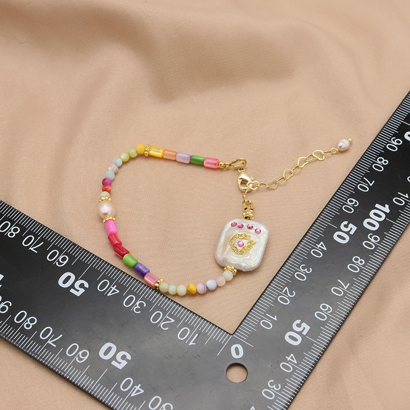 Barroco pulsera de perlas naturales dulce lindos cuentas de dopamina cuadrados brazalete de joyería chapado en oro 18k