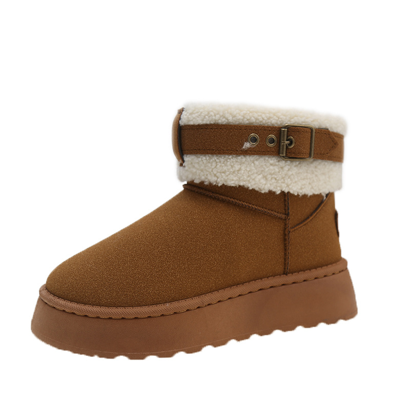 Damsnökängor med fleece, förtjockade vintermuffins, tjocka sulor, varma korta stövlar i bomull_voghion.com