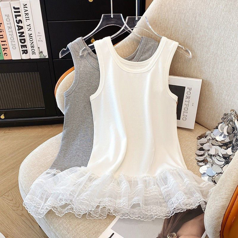 2025 Ballet Fashion Summer New Spring and Summer Tops Sleeveless Spliced ​​Lace Bottoming Round Neck Camisole