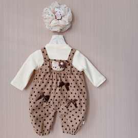 2025秋季新款婴幼儿卡通波点背带哈衣套装宝宝打底衫连体衣两件套