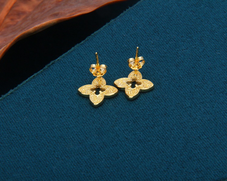 Plating Design 1 Pair Gold Plated 925 Sterling Silver Solid Color Ear Studs