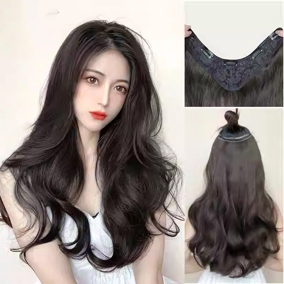 Wig for Women with Long Hair, Large Waves, Long Curly Hair, One-Piece U-Shaped Seamless Long Straight Hair, Natural Hair Extensions, Wig Piece