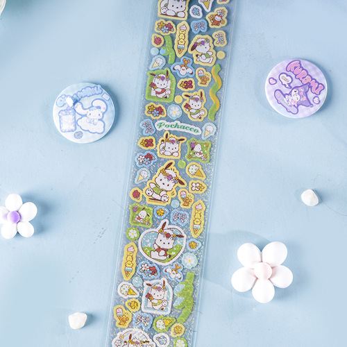 Yuemu Sanrio Huahua All Things Sticker Cute Girly Heart Children Ins Style Kurome Flash Dot Film PET Sticker