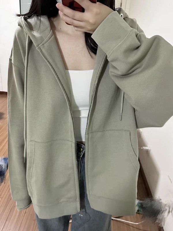 灰色卫衣外套女春秋季2025新款连帽运动早初秋慵懒韩系拉链开衫|undefined