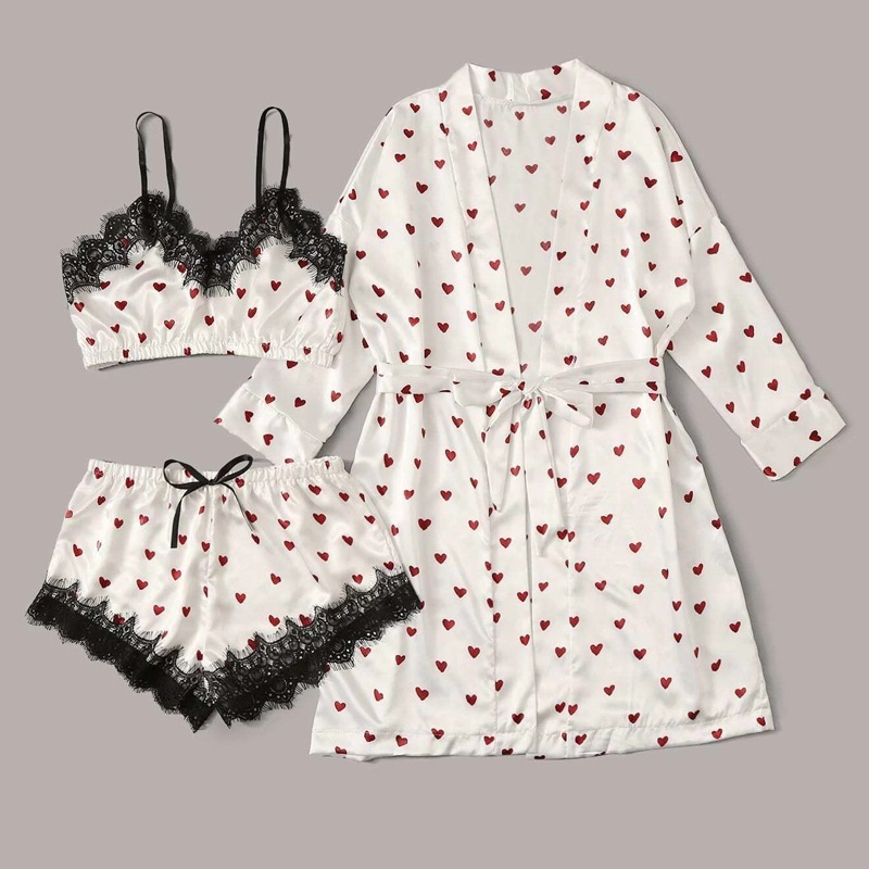 Direct Sales from the Manufacturer: European and American Foreign Trade Heart-Shaped Pajama Set, Strapless Faux Silk Camisole Dress, Home Wear with Print, Can Be Worn Outside