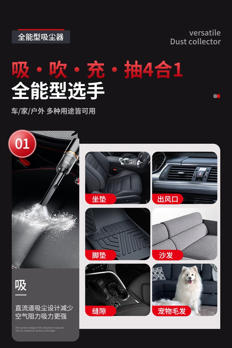 Yiju Car Vacuum Cleaner Handheld Small Car Vacuum Cleaner New Model for Foreign Trade with Super Strong Suction and High Power for Home Use with Wireless Charging