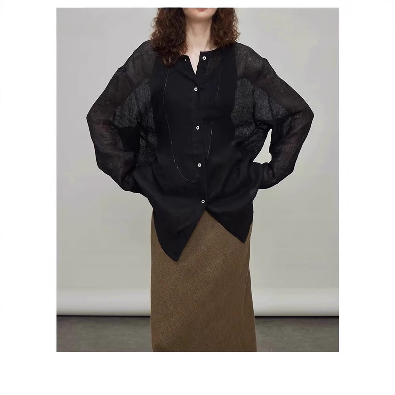 Women's Lightweight Breathable Blouse Top Linen Cotton Loose Large Profile Sunscreen Linen Shirt