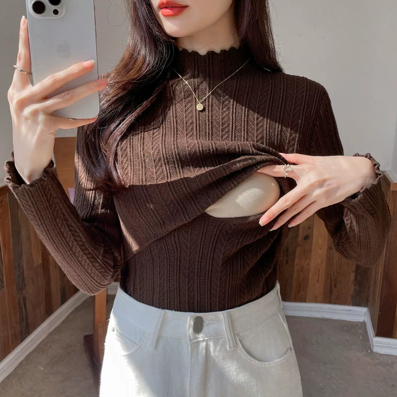 2024 осень и зима новый толстый свитер для кормления грудью дикий тонкий для беременных