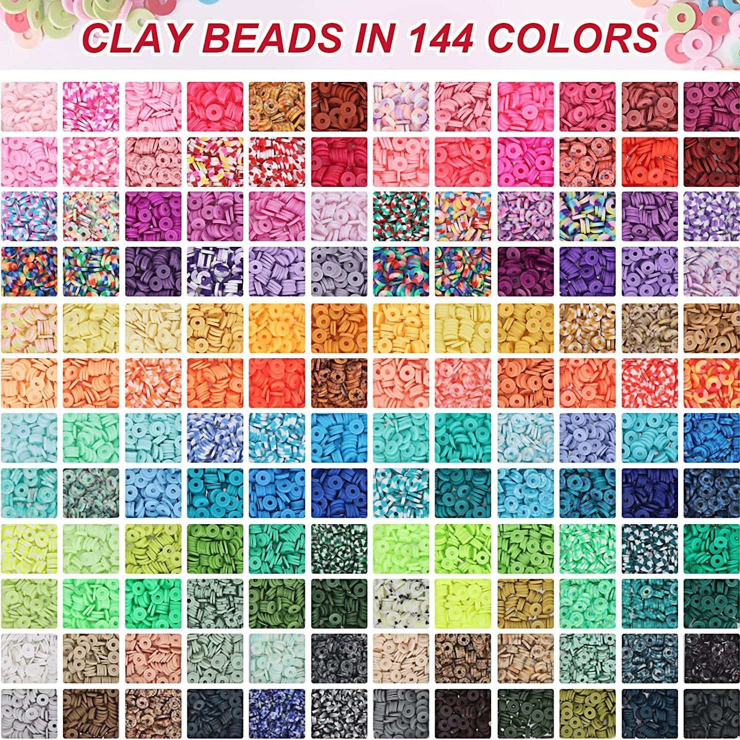 Multicoloured ceramics, fashionable clay, bracelet handmade, necklace, jewelry, set, 144 colors