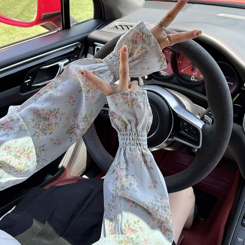 Manga de hielo Manga de soplo de gasa dulce suelta y transpirable Nuevo estilo floral de verano con falda Manga de protección solar