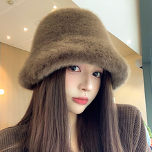 毛毛帽子女款2025新款秋冬款毛绒渔夫帽大头围韩系百搭水桶帽盆帽