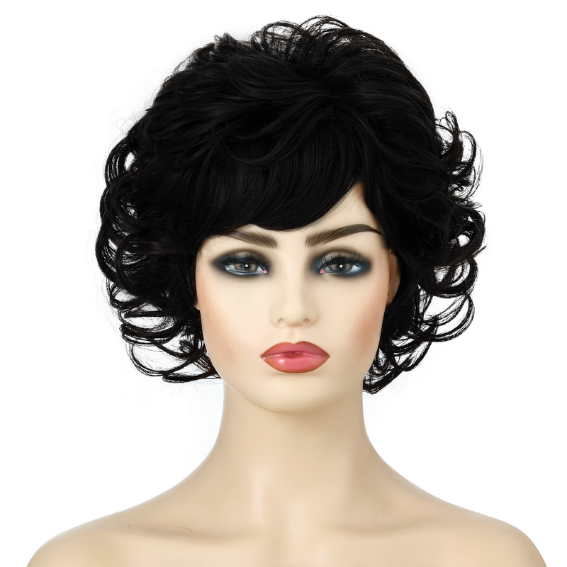 European and American wig cross-border hot selling women's fluffy short curly hair head cover women's Chemical Fiber short hair cover manufacturer in stock European and American wig cross-border hot selling women's fluffy short curly hair head cover women's Chemical Fiber short hair cover manufacturer in stock