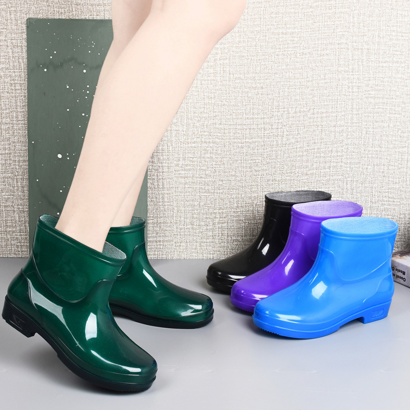 Zapatas de lluvia de mujer, botas de lluvia de cacho corto para adultos, zapatos de goma de cocina de barril bajo resistentes al desgaste, impermeables, antideslizantes, zapatos de agua calientes. image 5