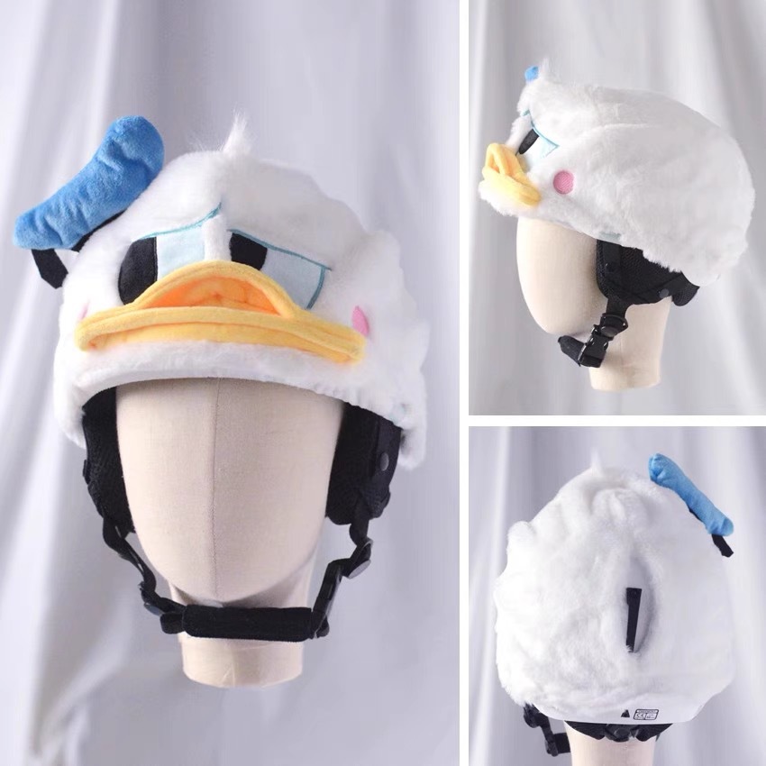 Casco de esquí de peluche muñecas bordadas tridimensionales lindas para niños niñas casco decoración de dibujos animados nueva decoración