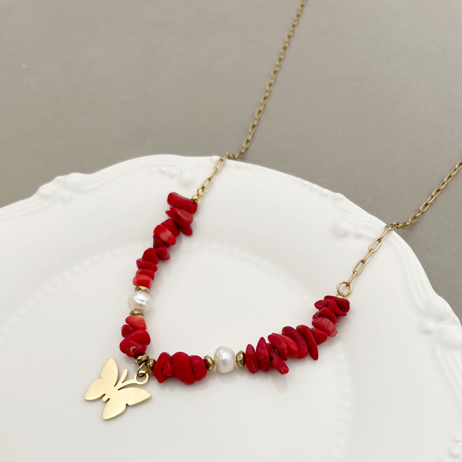 Fashion Butterfly Titanium Steel Plating Pendant Necklace 1 Piece