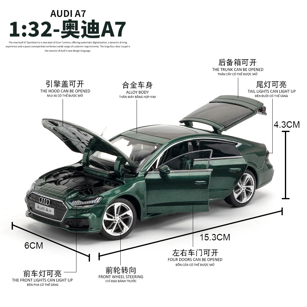 Modelo de coche de aleación JKM 1 a 32 Mitsubishi de LX-9 generación Audi A7 de juguete de luz y sonido de coche modelo de efecto de sonido colección de adornos