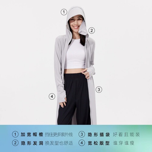 A certain brand's new mid-length sun protection clothing, made of original yarn, for women, UV protection, summer outdoor ice silk cool-feel sunscreen