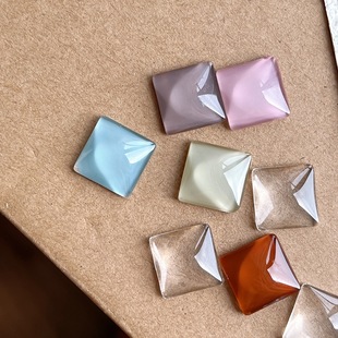 15mm Manicure Square Steamed Bun Flats Bottom Beads Color Card Glass Bean Blank Transparent Glass Color Plate Square