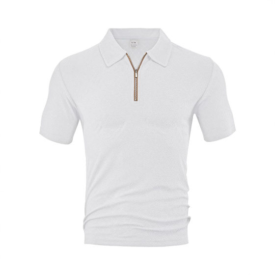 European and American Cross-border Men's Summer New Casual Loose Towel Jacquard Zipper Placket Men's Short-sleeved Polo Shirt