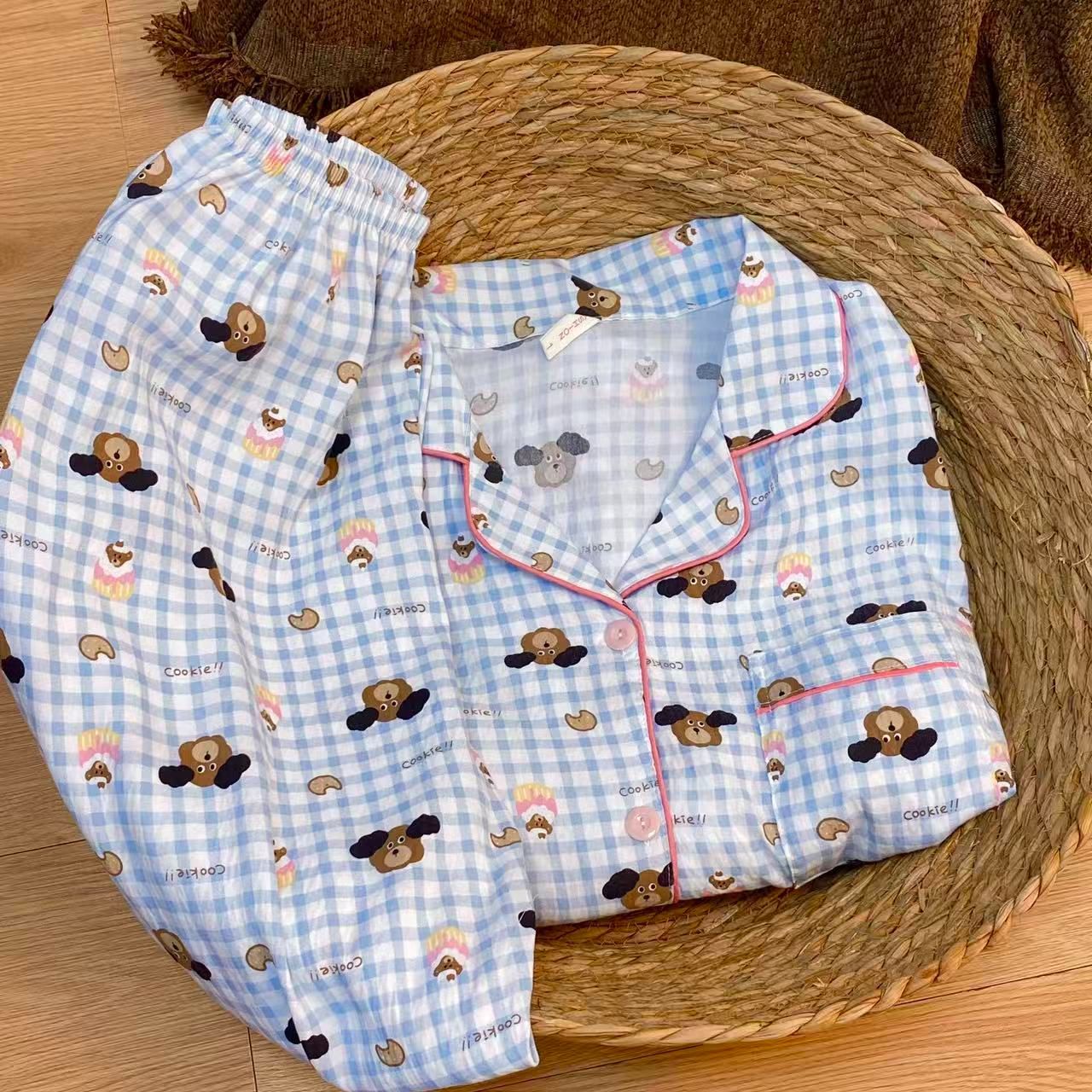 Al por mayor transfronterizo explosión con cojín de pecho primavera y otoño dulce nubes algodón pantalones de manga larga pijamas de niñas estudiantes set de ropa para el hogar