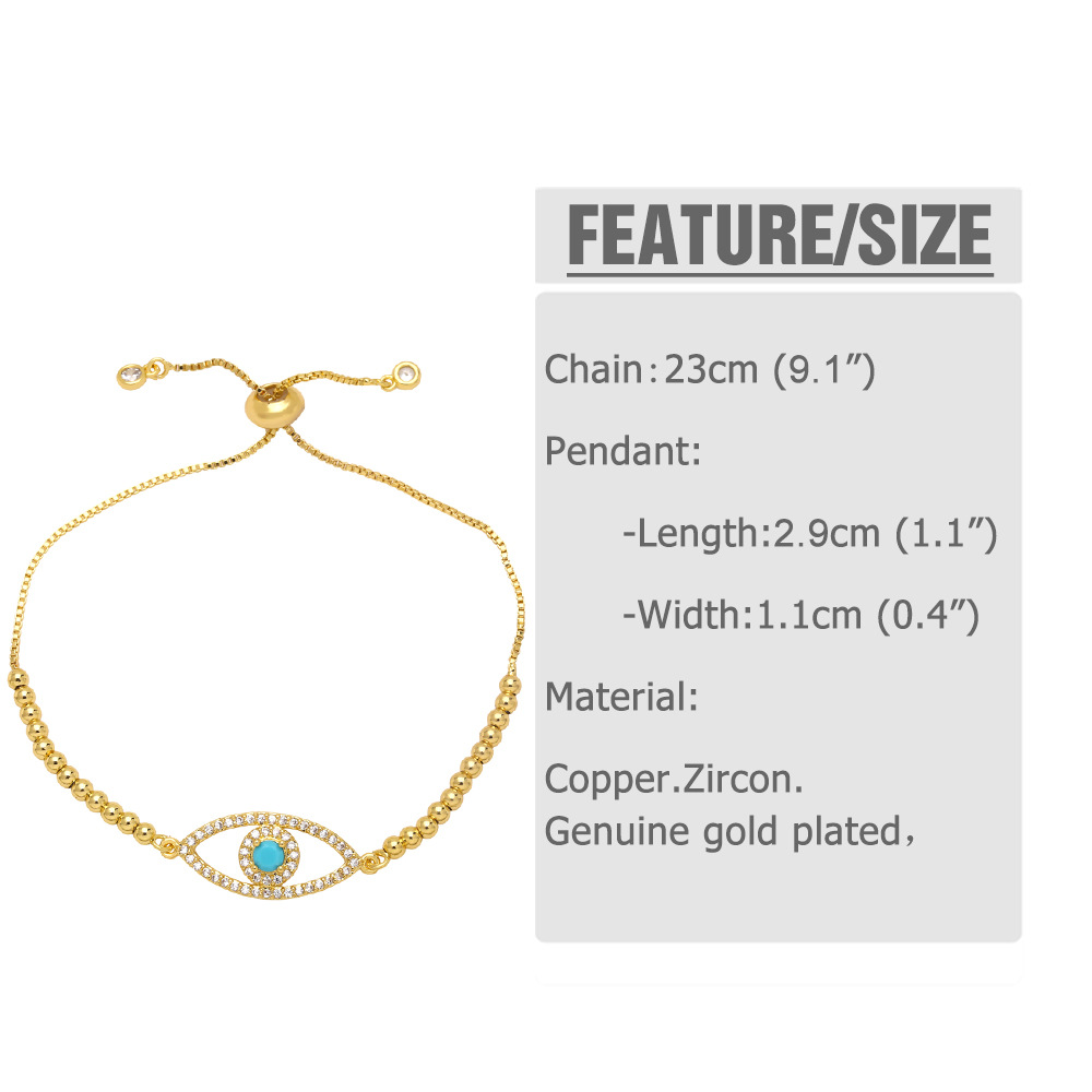 Fashion Colorful Eye Copper Bracelets Gold Plated Zircon Copper Bracelets