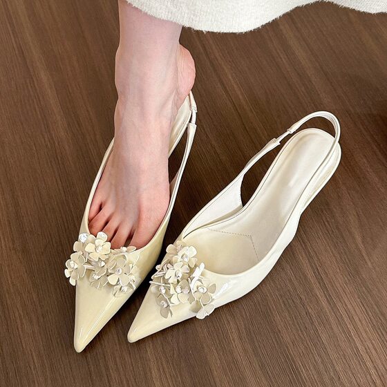 Spring green flowers! Pointed Flower Shallow Mouth Sandals Women's Spring and Summer Post Air Documentary Shoes