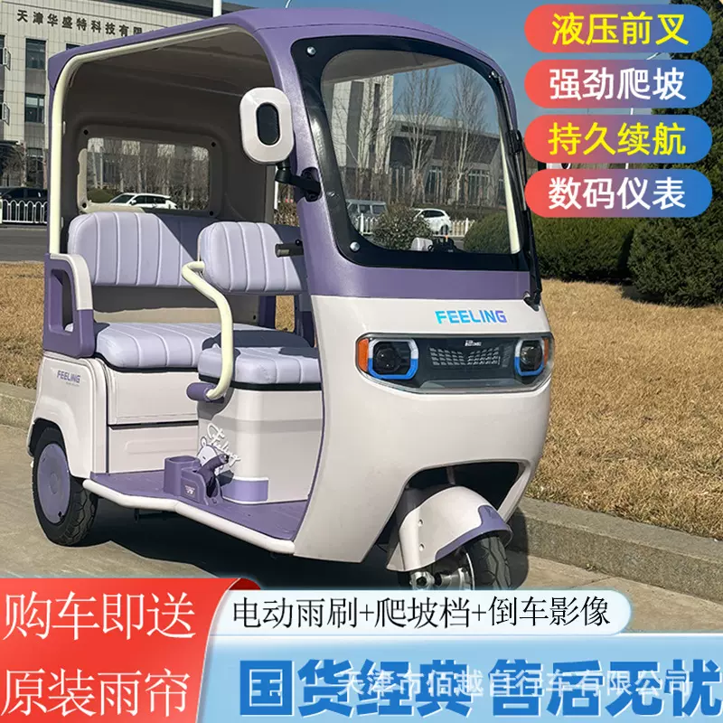 山区款带棚电动三轮车客货两用双排休闲电瓶车电动车大功率爬坡王
