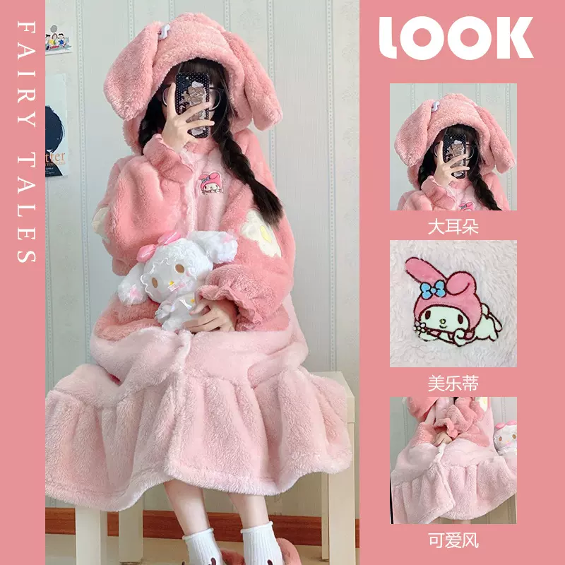 2025新款秋冬季珊瑚绒睡衣女甜美可爱卡通加厚睡袍少女保暖家居服