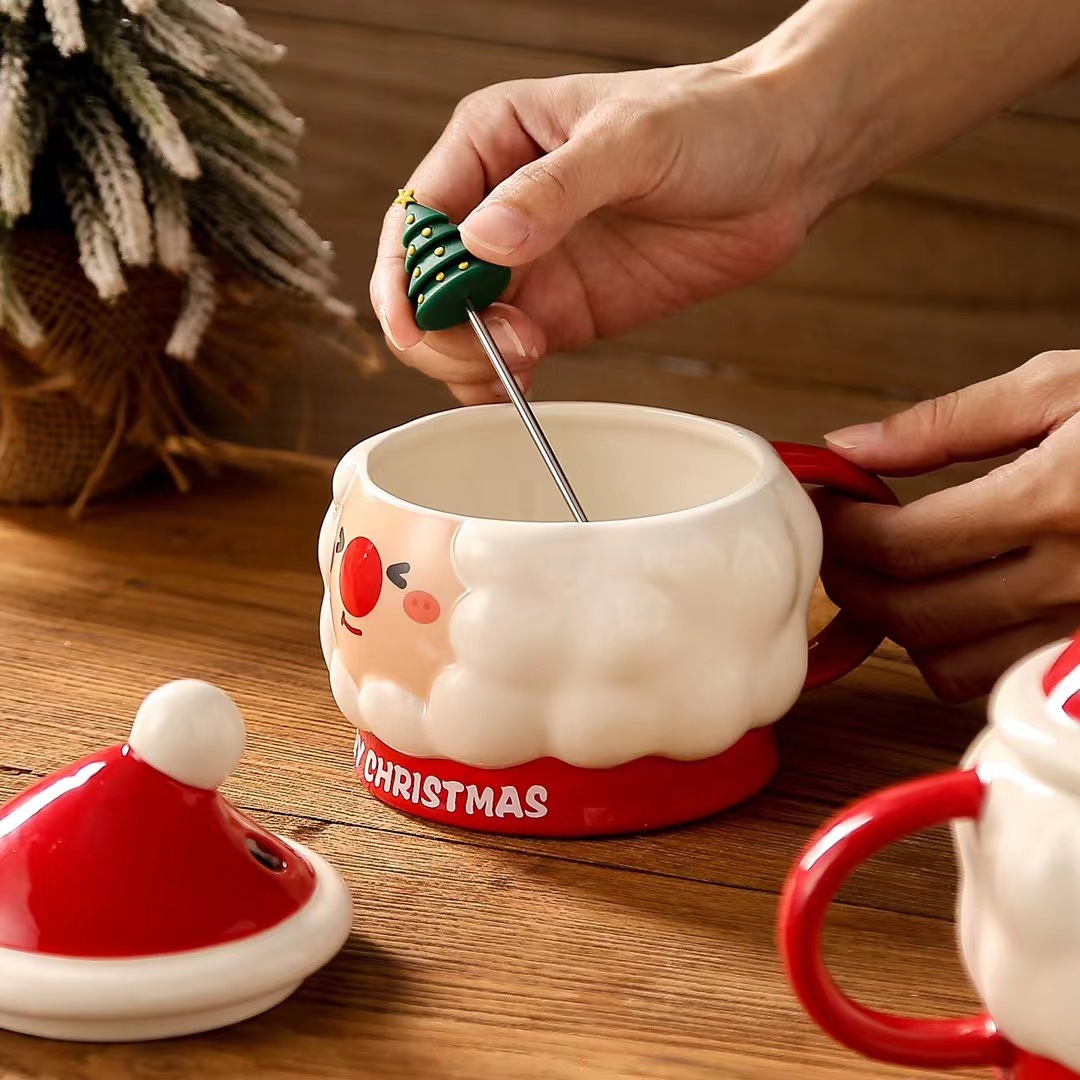 Personalidad creativa taza de Santa Claus forma tridimensional taza de beber lindo con regalo de la mano taza de café de alta apariencia