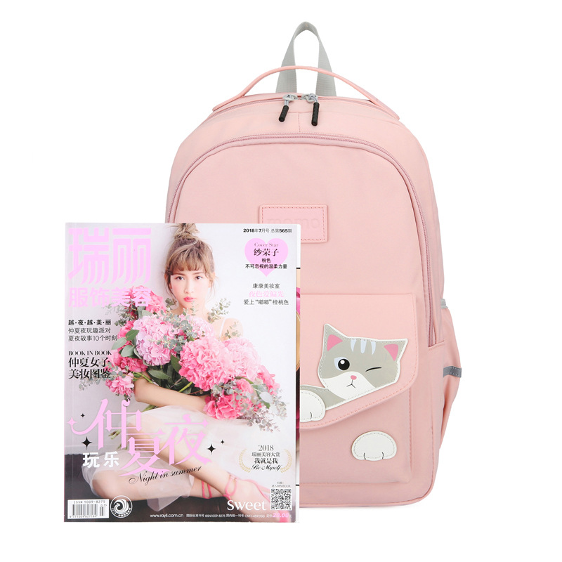 新款小猫尼龙双肩背包韩版可爱清新大容量高学生书包一件代发