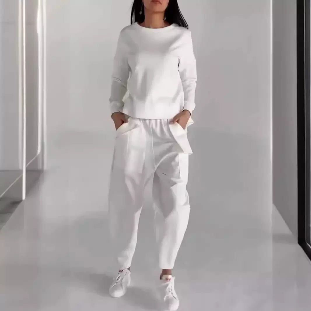 2024欧美外贸秋季新款时尚系带工艺多口袋潮流运动纯色休闲裤套装