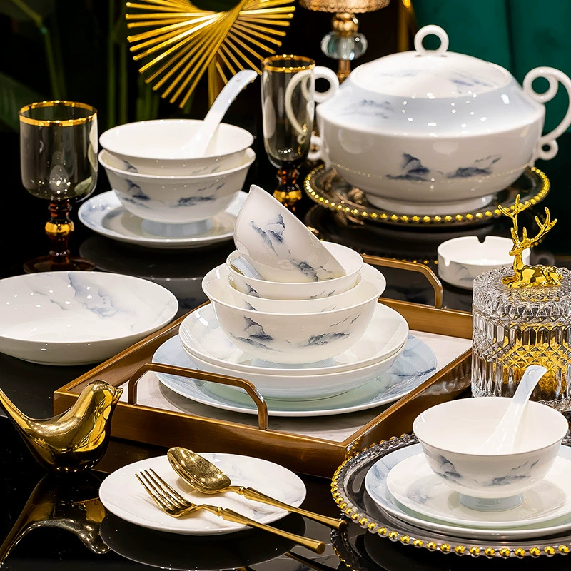 Один комплект фаянсовой посуды Jingdezhen bone porcelain без глазури, высокого класса