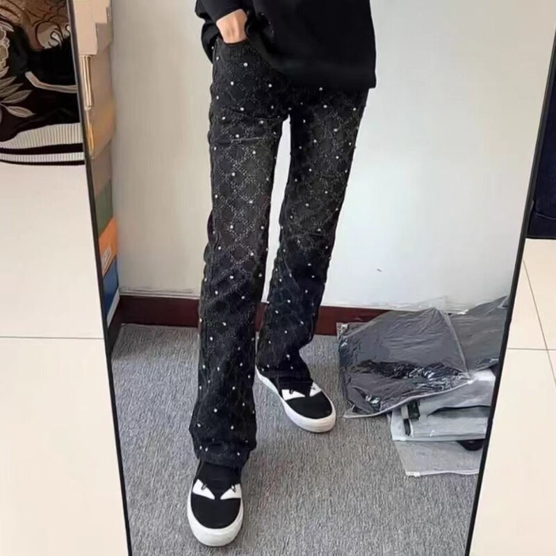 American High Street Micro-Flared Rhinestone Jeans for Men, Trendy Brand, Slim Straight Leg, Slimming Casual, Versatile Light Luxury Pants American High Street Micro-Flared Rhinestone Jeans for Men, Trendy Brand, Slim Straight Leg, Slimming Casual, Versatile Light Luxury Pants