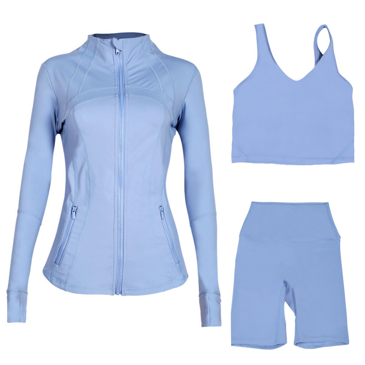Women's 3-Piece Workout Set – Breathable Jacket, U-Back Sports Bra & 5" Shorts For Yoga, Running & Gym (S-Xxxl, 40+ Colors)​_ecoleips.com
