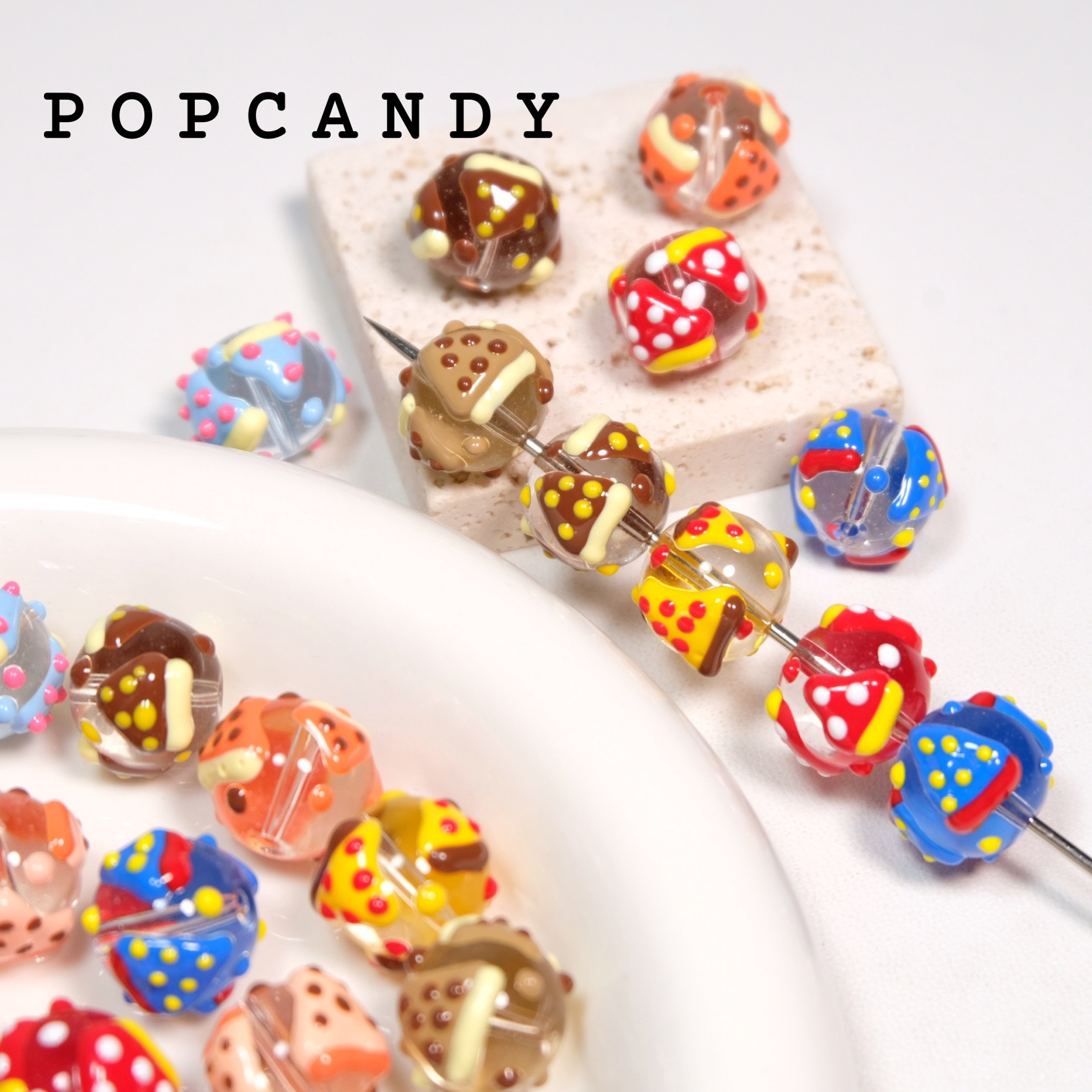 Hand-painted Pearl Small Pizza Cute Colorful Creative DIY Handmade Bracelet Necklace Accessory Phone Chain Bag Hook Accessory Beads