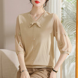 妈妈秋装洋气新款针织小衫时尚套装中老年女装40岁50阔太太上衣服，女装针织衫/毛衣，妃慕昵服饰