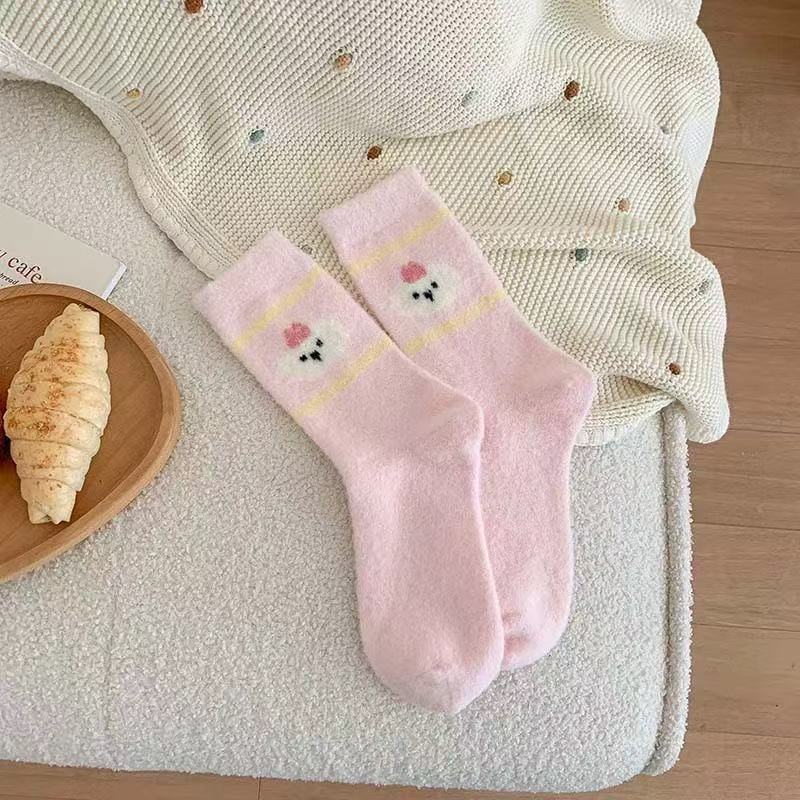 Calcetines de nieve de felpa de coral de media caña para mujer, diseño de pata de gato, gruesos para mayor calidez, calcetines de casa para mujer, de otoño e invierno. image 36