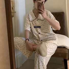 小碎花翻领睡衣家居服套装女士可外穿舒适透气韩版ins风夏季新款