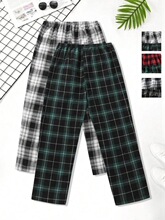 Q 62606 Grid Pants Women High Waist Wide Leg ����ֱͲѝ