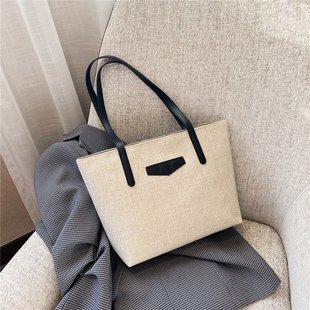 Texted Fashion Commuter Shoulder Bag Women's Bag 2024 New Korean Style Cotton Linen Large Capacity Casual Portable Tote Bag