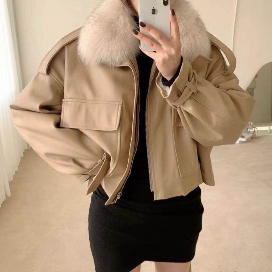 Women's Leather Fur Coat With Large Collar Loose Fit Thickened Velvet Short Cotton Outerwear For Autumn Winter Small Size_voghion.com
