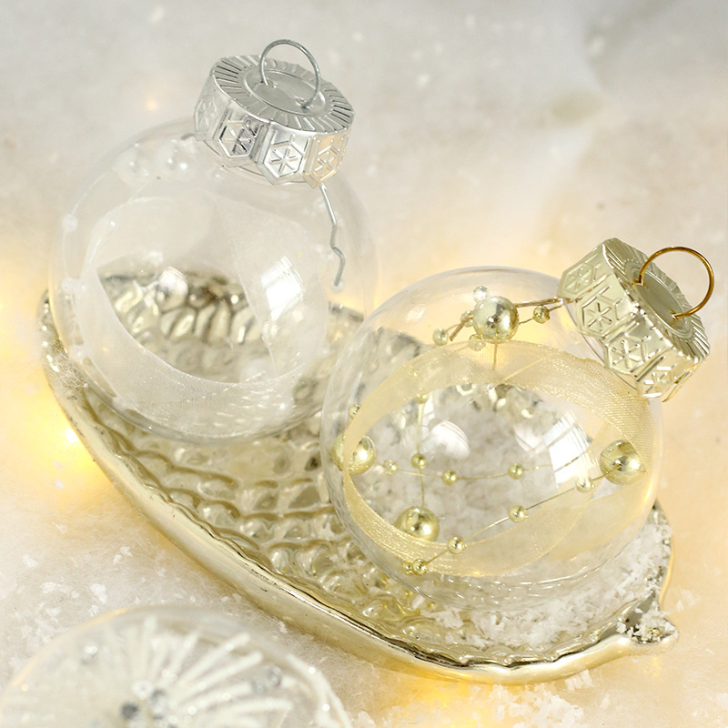Nuevas decoraciones navideñas transfronterizas 6cmPET pintado transparente BOLA DE Navidad traje regalo árbol de Navidad colgante