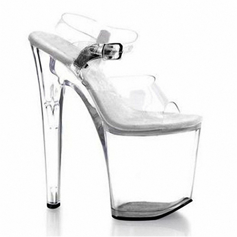 20CM zapatos de tacón ultra alto de tacones de pez impermeables de cristal transparente sexy tacones de hebilla sandalias de moda para mujeres