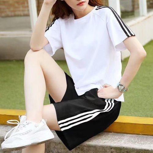 New Team Building Uniform Summer Trendy Fashion Class Uniform for Physical Education Examination Leisure Sports Set for Both Men and Women Double Bar Short Sleeve